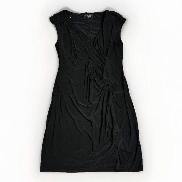 Evan Picone Dresses & Skirts - EVAN PICONE Faux Wrap‎ Dress Womens Size 16 Black Gathered Cap Sleeve Ruffle